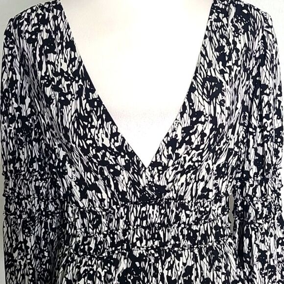 Max Edition Black & Print Dress Green Accents at Hem,Shirred Waistband, Sz Large - Picture 3 of 9